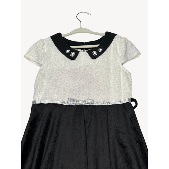 Dollie & Me Dress Girls 6X Black White Collar A Line Silver Belt Crepe Top - Picture 2 of 11